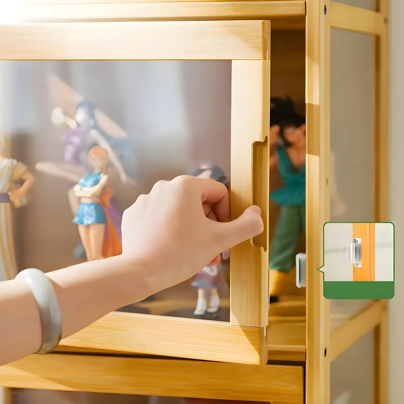 Modern Bamboo Tall Curio Cabinet with Glass Doors Image - 20 | homeyfad