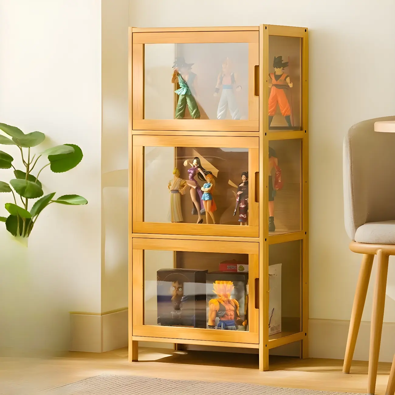 Modern Bamboo Tall Curio Cabinet with Glass Doors Image - 15 | homeyfad