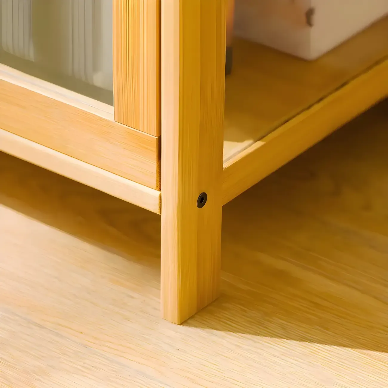 Modern Bamboo Tall Curio Cabinet with Glass Doors Image - 22