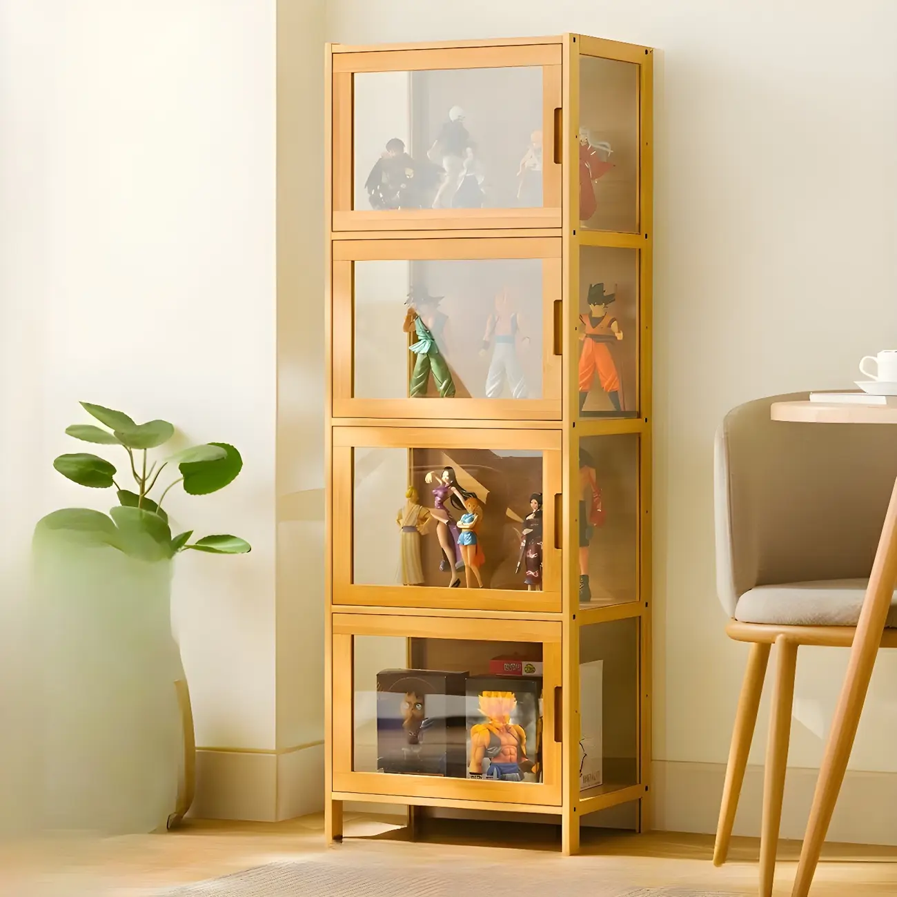 Modern Bamboo Tall Curio Cabinet with Glass Doors Image - 14 | homeyfad