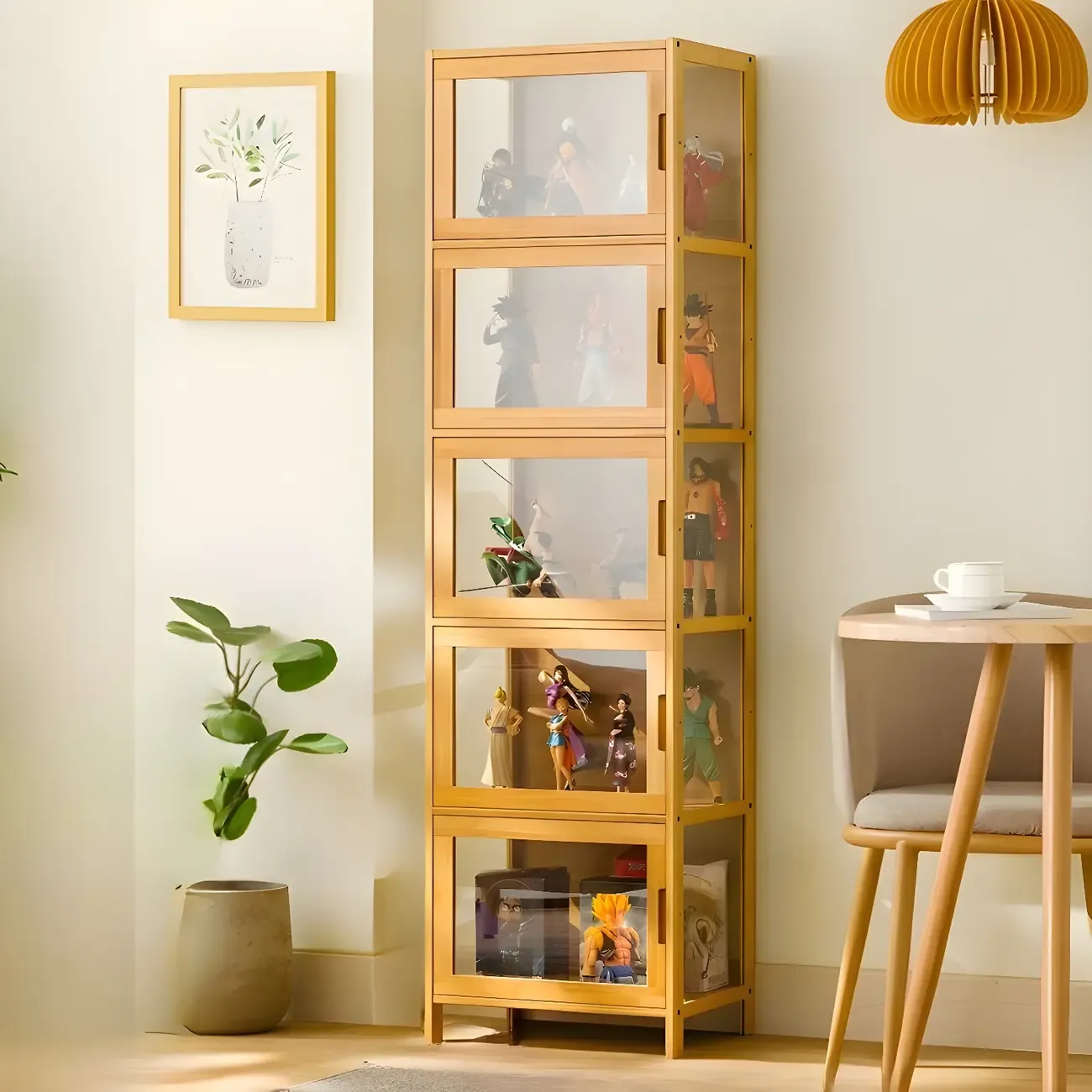 Modern Bamboo Tall Curio Cabinet with Glass Doors Image - 8