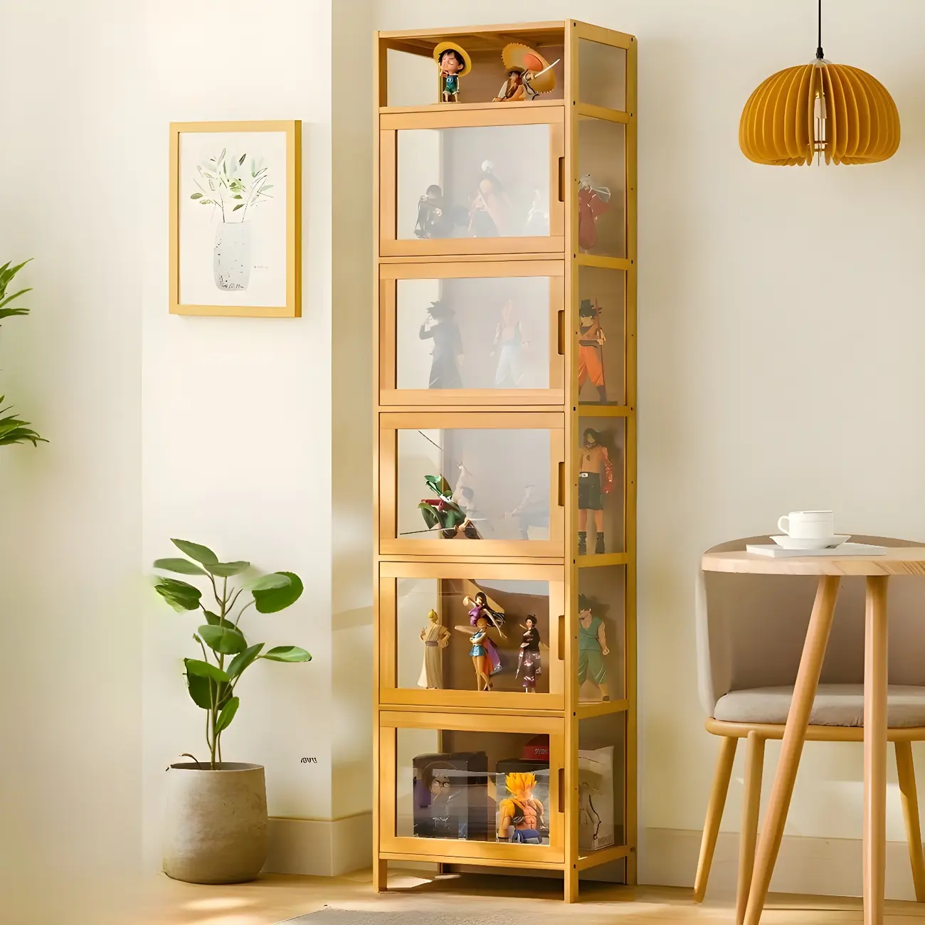 Modern Bamboo Tall Curio Cabinet with Glass Doors Image - 5 | homeyfad