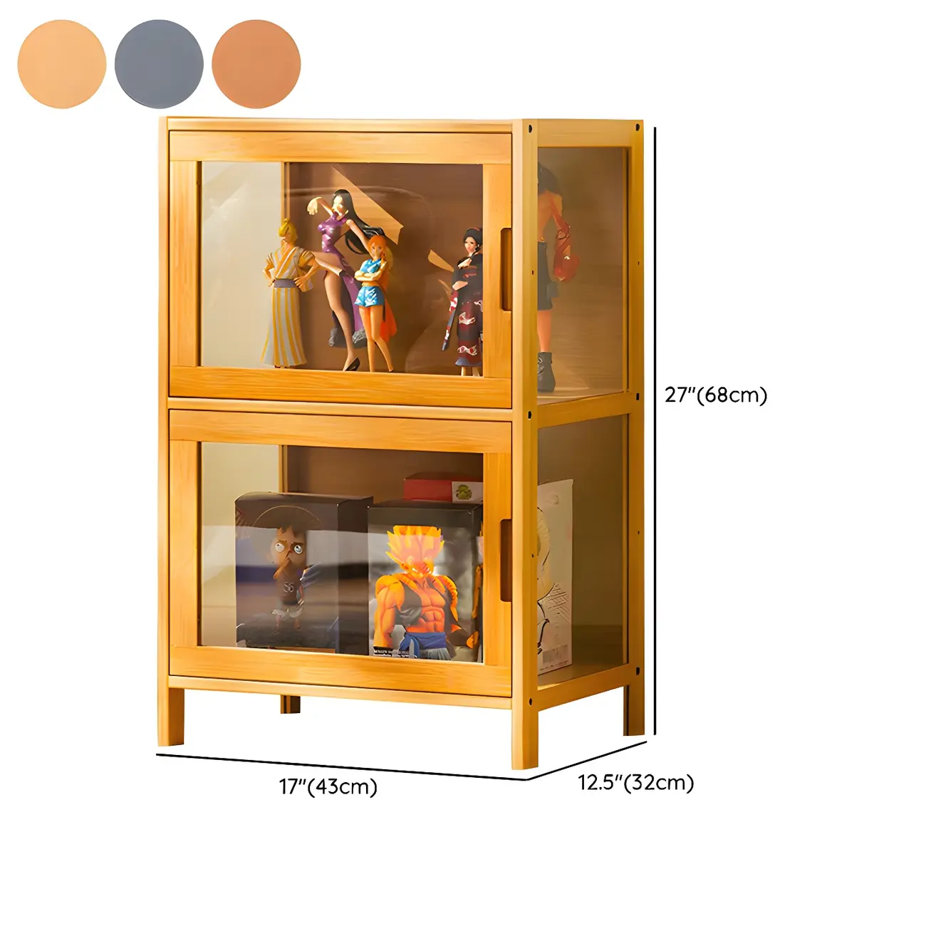 Modern Bamboo Tall Curio Cabinet with Glass Doors #size | homeyfad