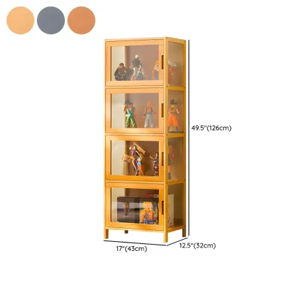 Modern Bamboo Tall Curio Cabinet with Glass Doors Image - 25