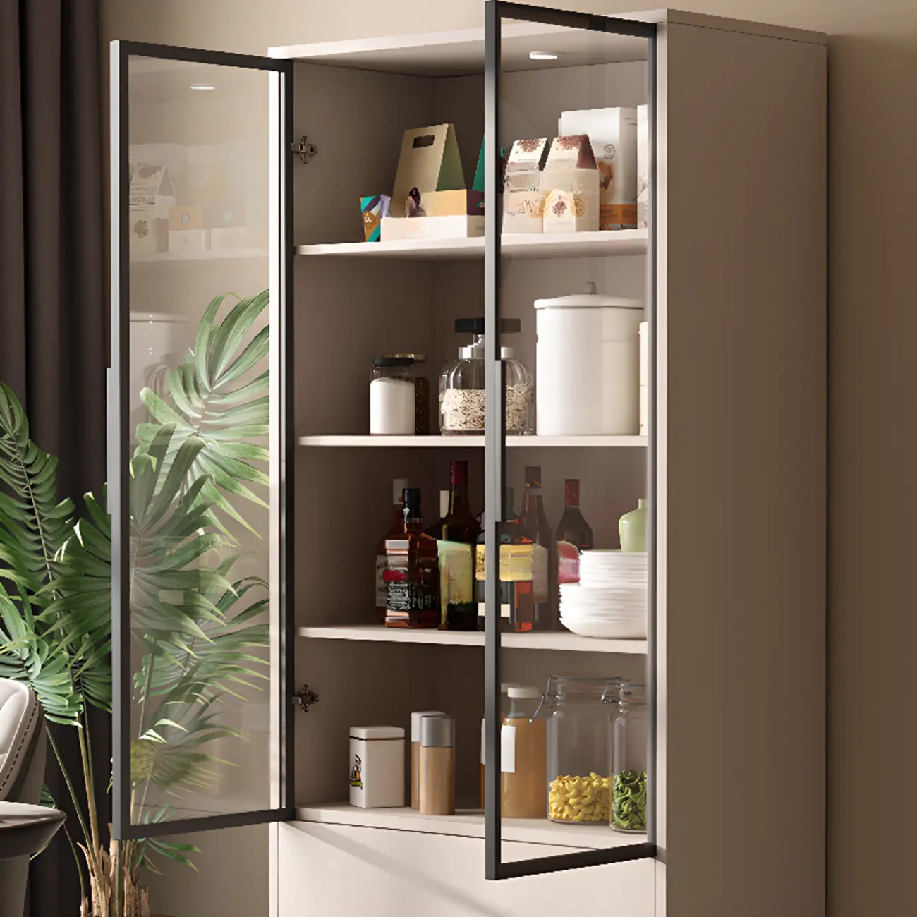 Khaki Wooden Adjustable Shelf Display Cabinet with Drawer Image - 6 | homeyfad