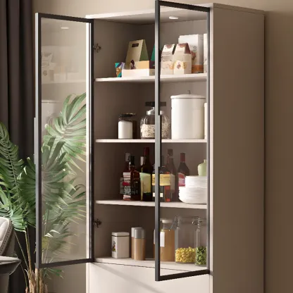 Khaki Wooden Adjustable Shelf Display Cabinet with Drawer Image - 6