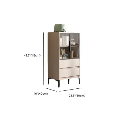 Khaki Wooden Adjustable Shelf Display Cabinet with Drawer Image - 11