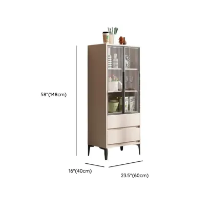 Khaki Wooden Adjustable Shelf Display Cabinet with Drawer Image - 12