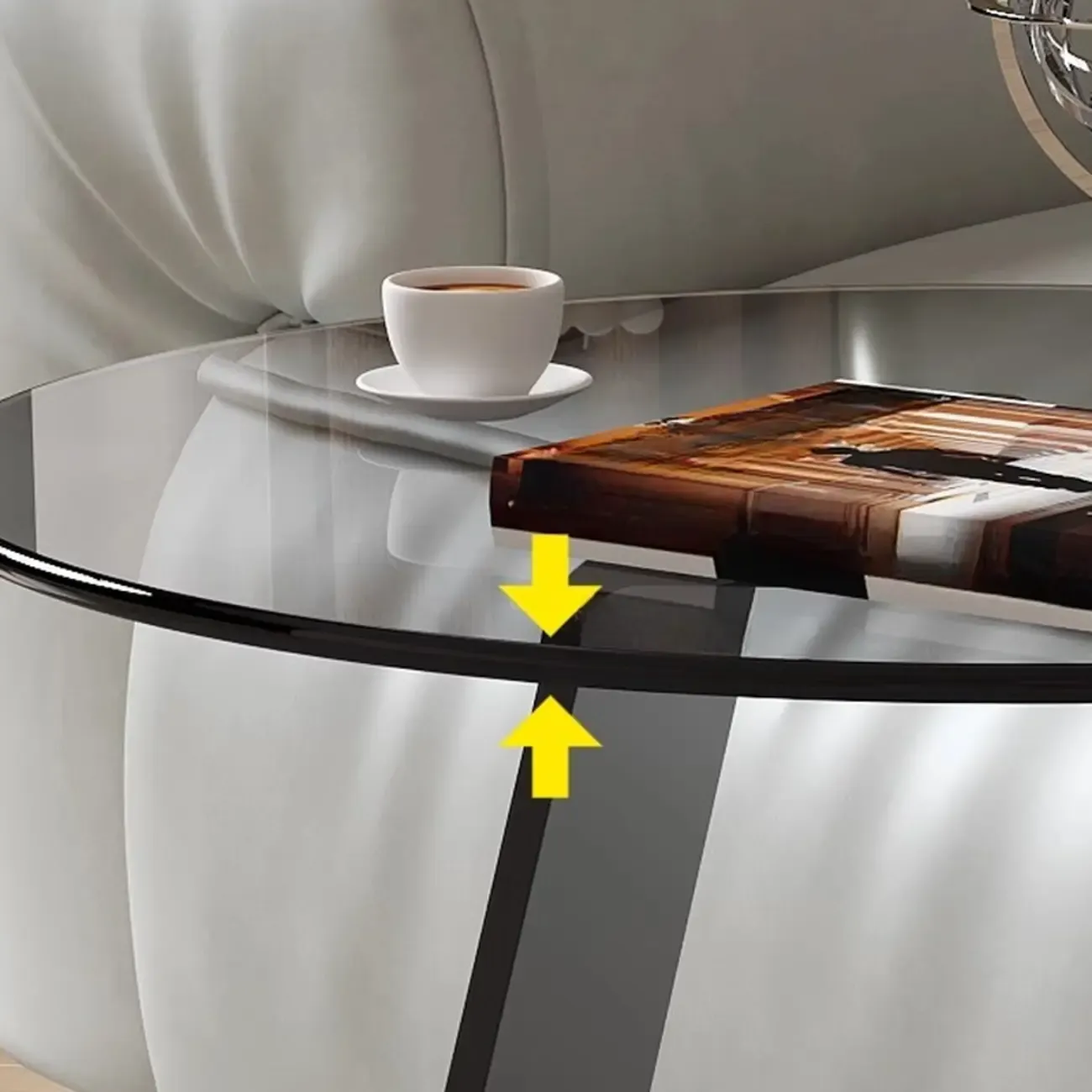 Black Glass Top Metal C-shaped End Table for Living Room Image - 7