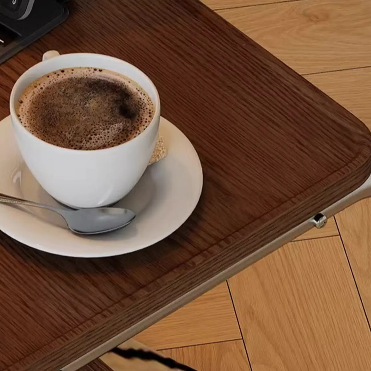 2-tier Rectangular C-shaped Wood Side Table with Wheels Image - 7 | homeyfad