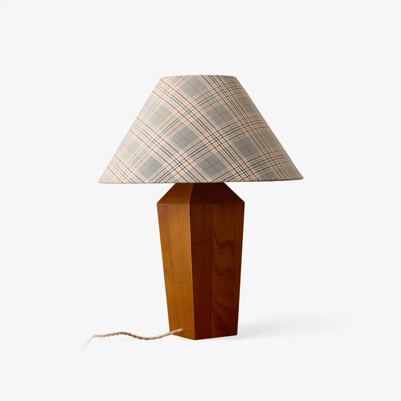 Elegant Wooden Plaid Table Lamp With Pyramid Shade Image - 2 | homeyfad