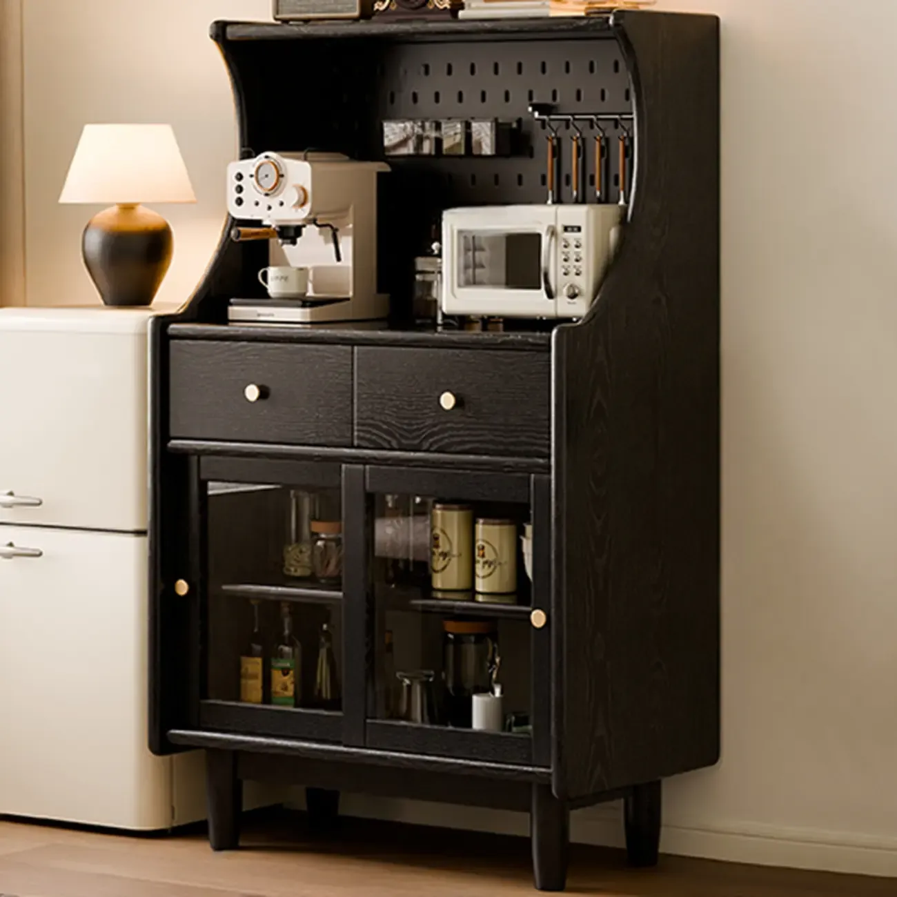 Lighting Cherry Wood 2-Drawer Open Storage Sideboard Image - 3