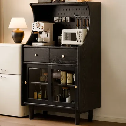 Lighting Cherry Wood 2-Drawer Open Storage Sideboard Image - 3