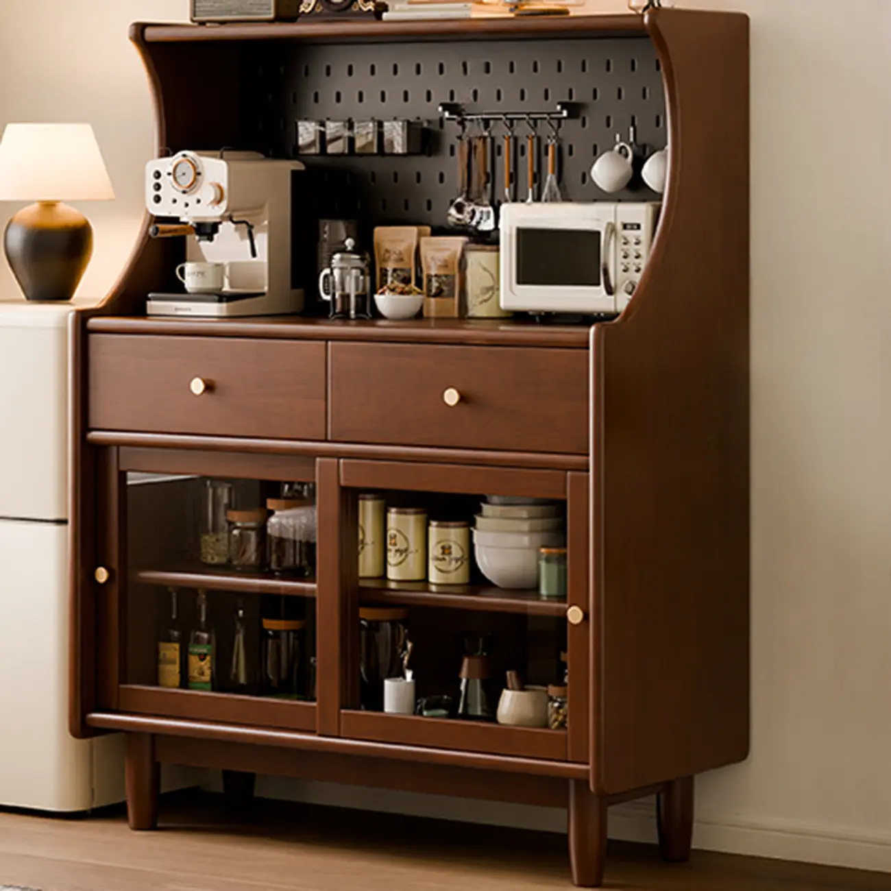 Lighting Cherry Wood 2-Drawer Open Storage Sideboard Image - 4 | homeyfad