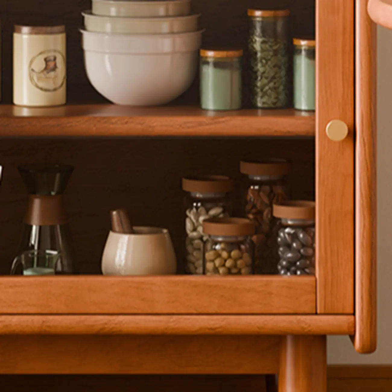 Lighting Cherry Wood 2-Drawer Open Storage Sideboard Image - 8 | homeyfad