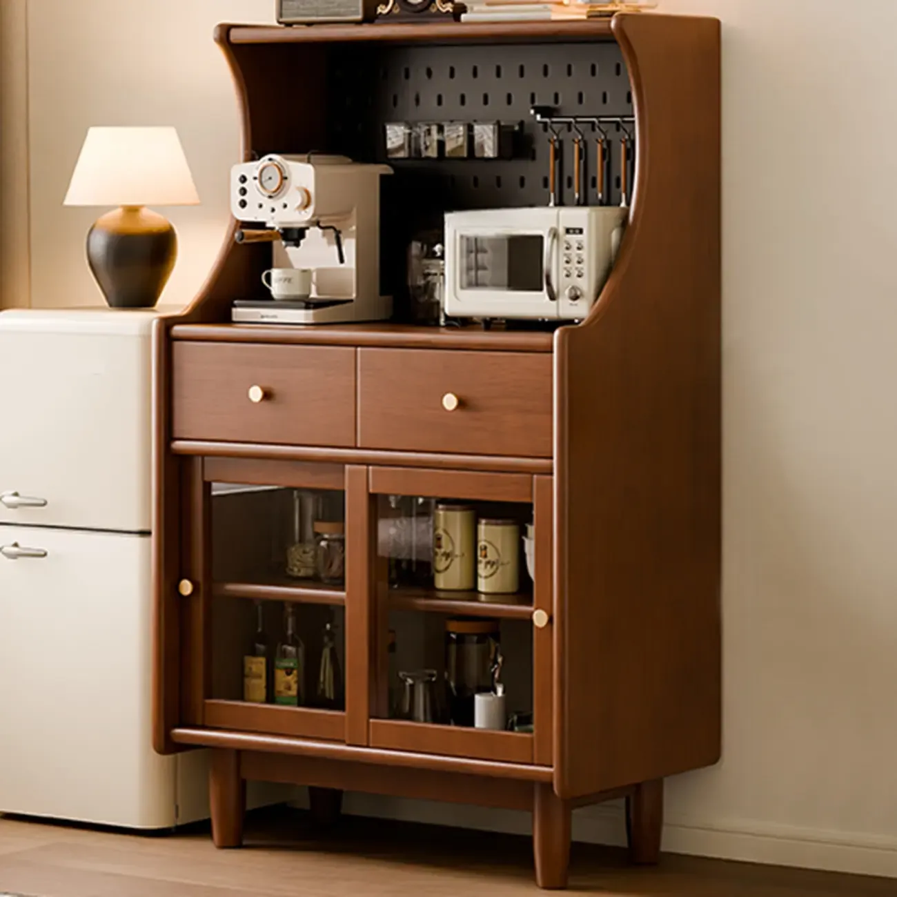 Lighting Cherry Wood 2-Drawer Open Storage Sideboard Image - 10