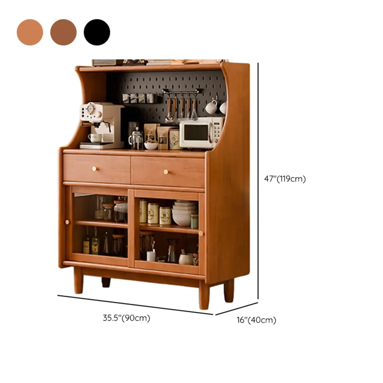 Lighting Cherry Wood 2-Drawer Open Storage Sideboard #size
