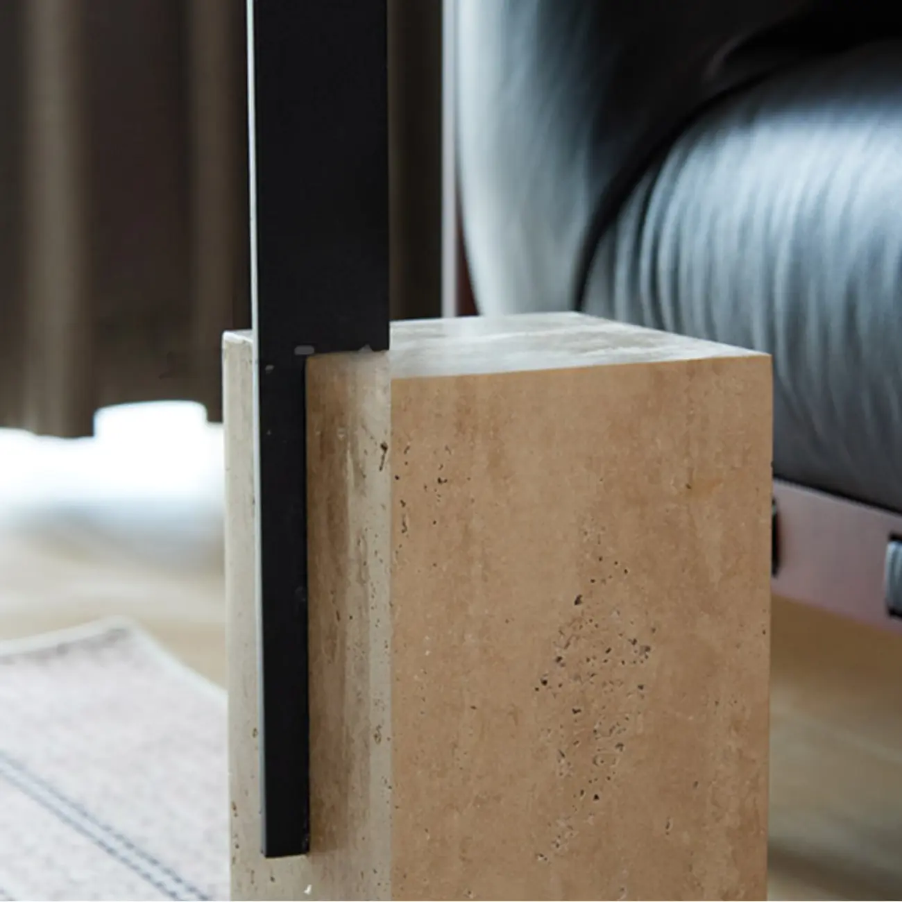 Modish Travertine Pedestal Metal Square Side Table Image - 7 | homeyfad