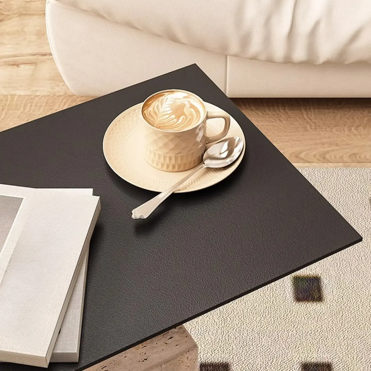 Modish Travertine Pedestal Metal Square Side Table Image - 8 | homeyfad