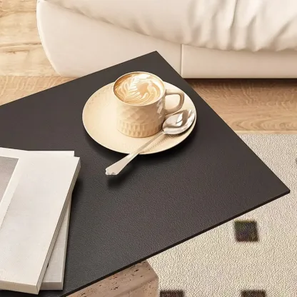 Modish Travertine Pedestal Metal Square Side Table Image - 8