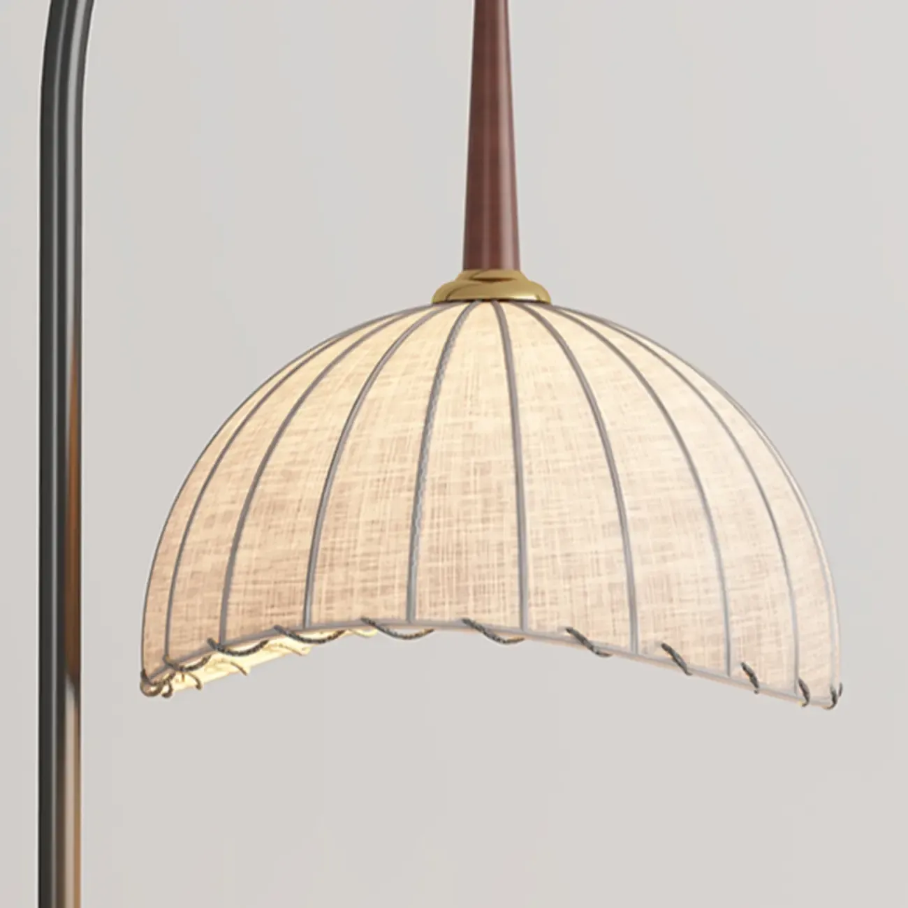 Elegant Fabric Iron Wood Storage Rack Arch Floor Lamp Image - 7