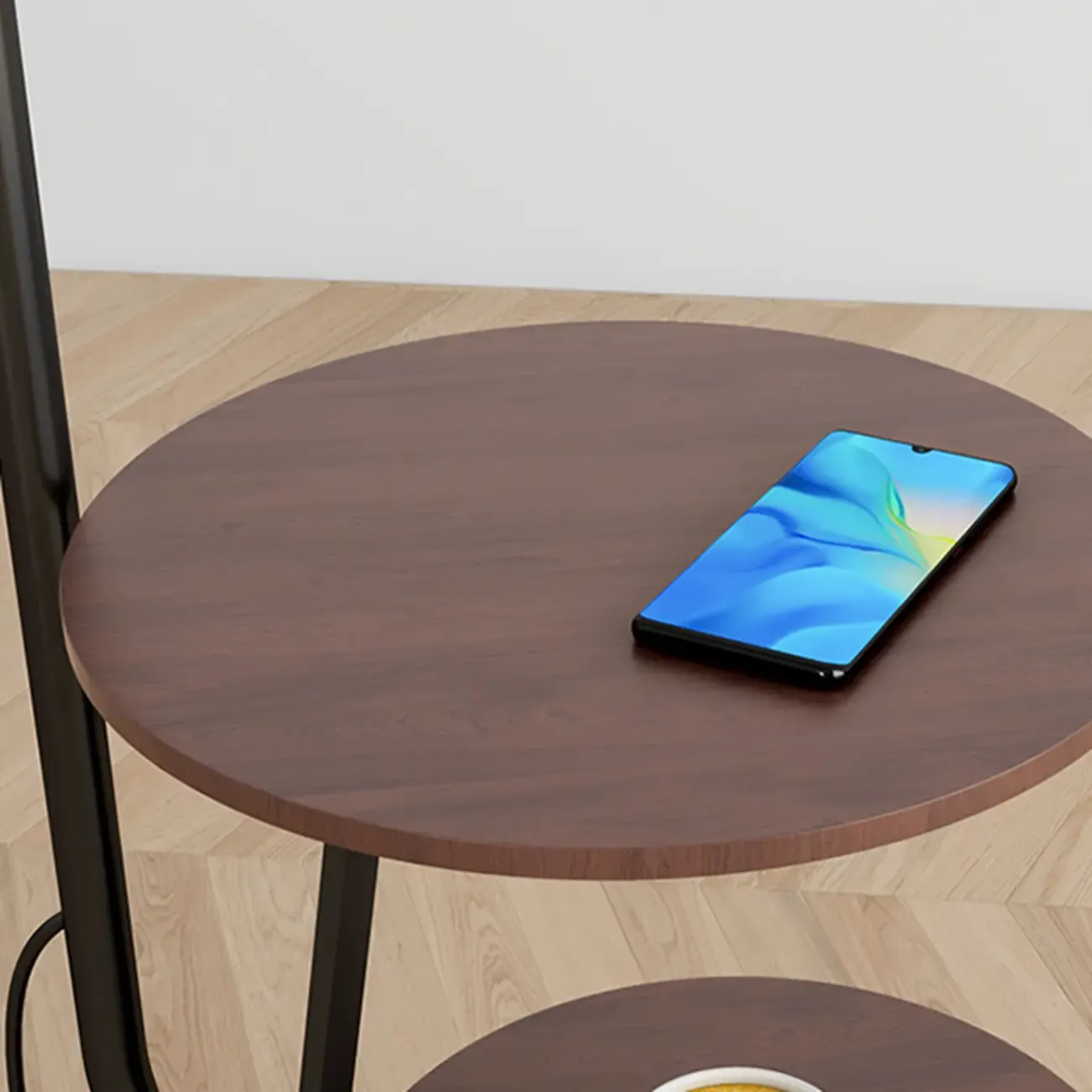 Elegant Fabric Iron Wood Storage Rack Arch Floor Lamp Image - 8