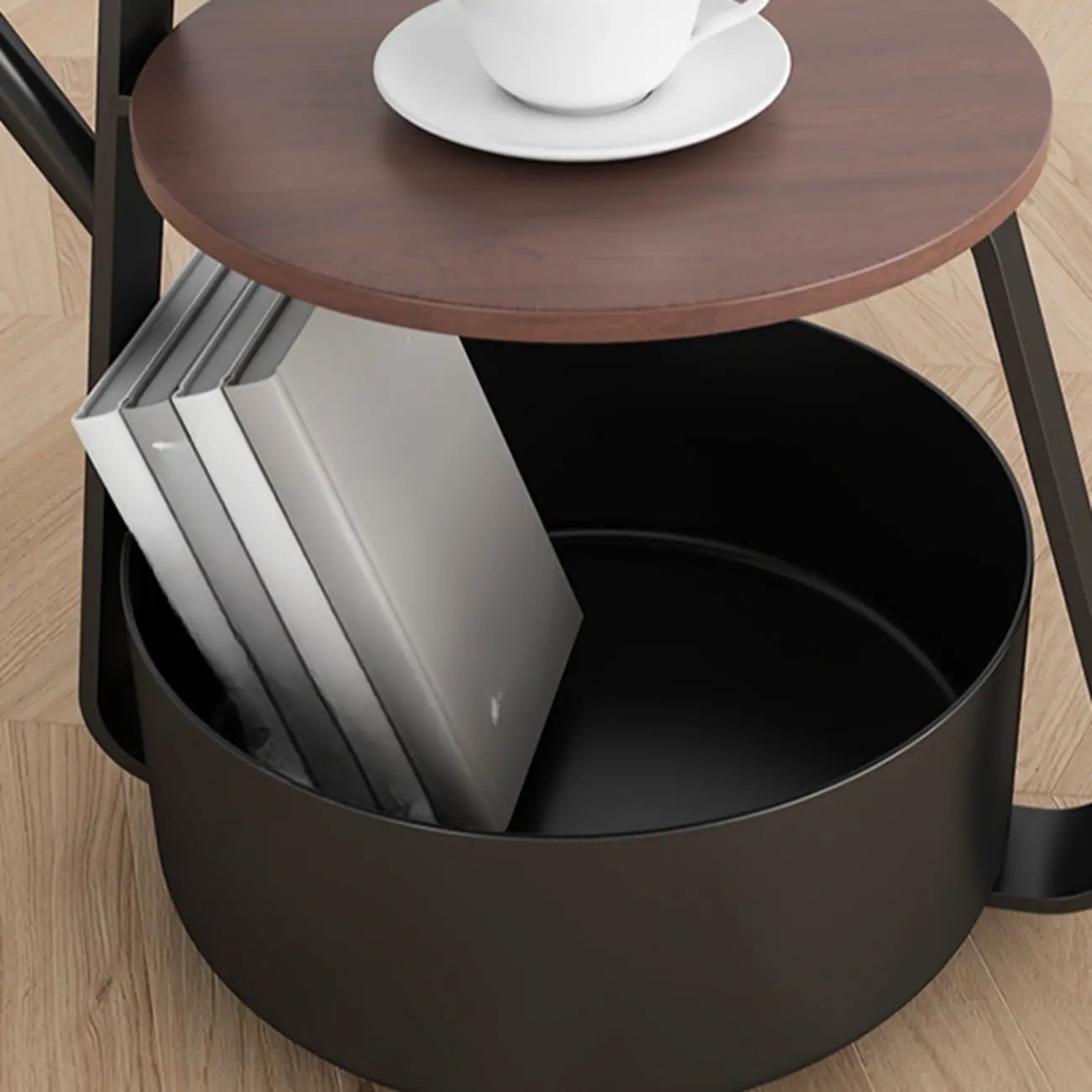 Elegant Fabric Iron Wood Storage Rack Arch Floor Lamp Image - 9 | homeyfad