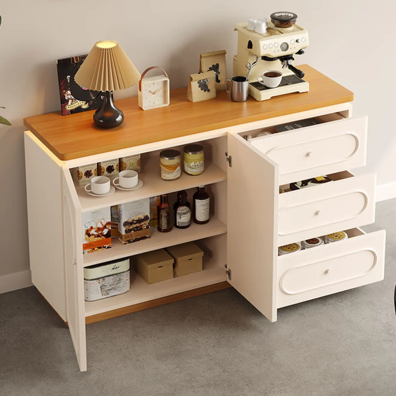 Modish White Kitchen Storage Cabinet with 3 Drawers Image - 2 | homeyfad