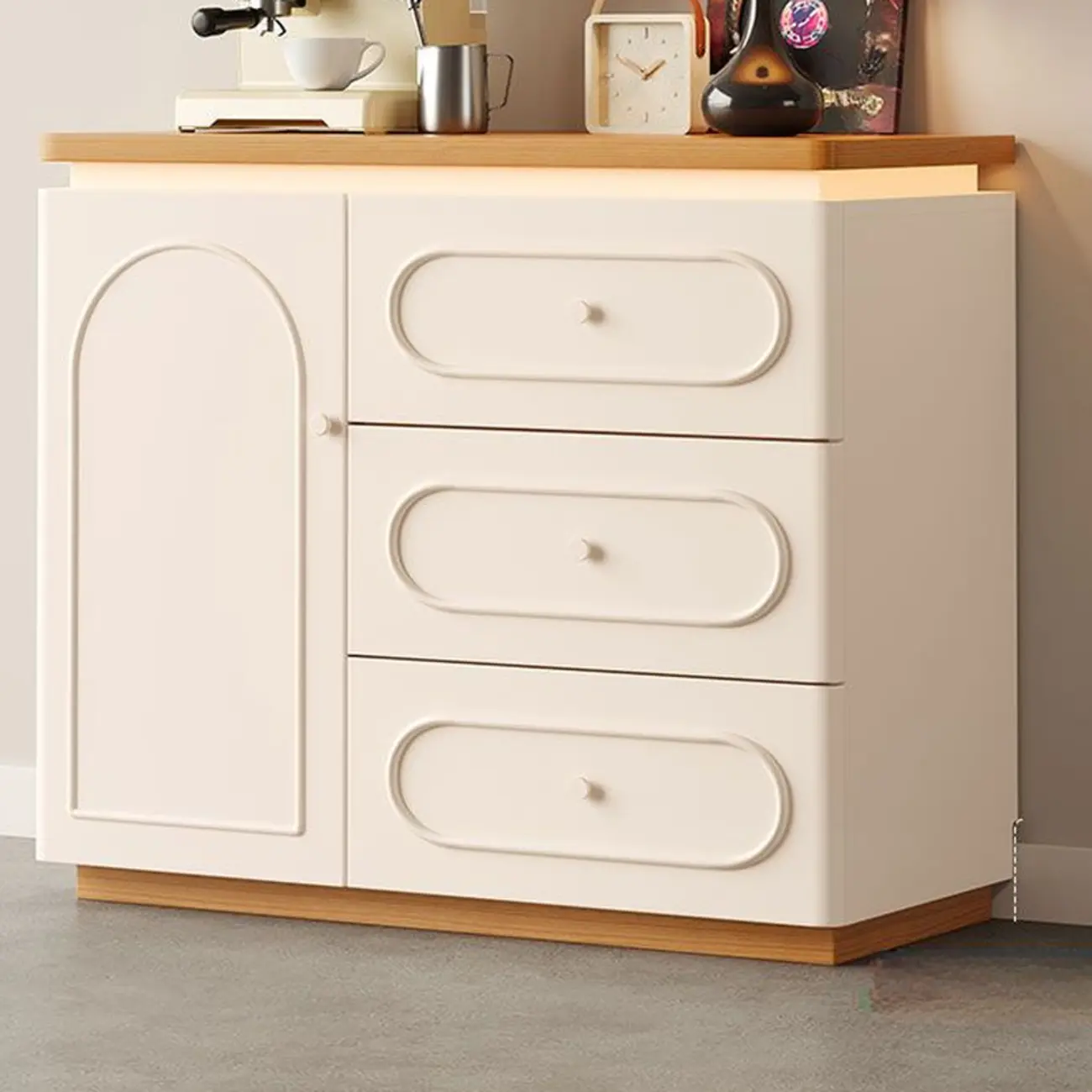 Modish White Kitchen Storage Cabinet with 3 Drawers Image - 4 | homeyfad