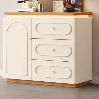 Modish White Kitchen Storage Cabinet with 3 Drawers Image - 4