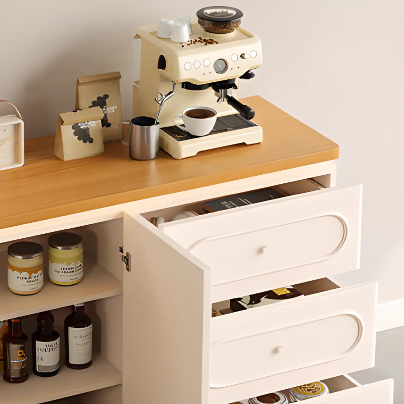 Modish White Kitchen Storage Cabinet with 3 Drawers Image - 9 | homeyfad