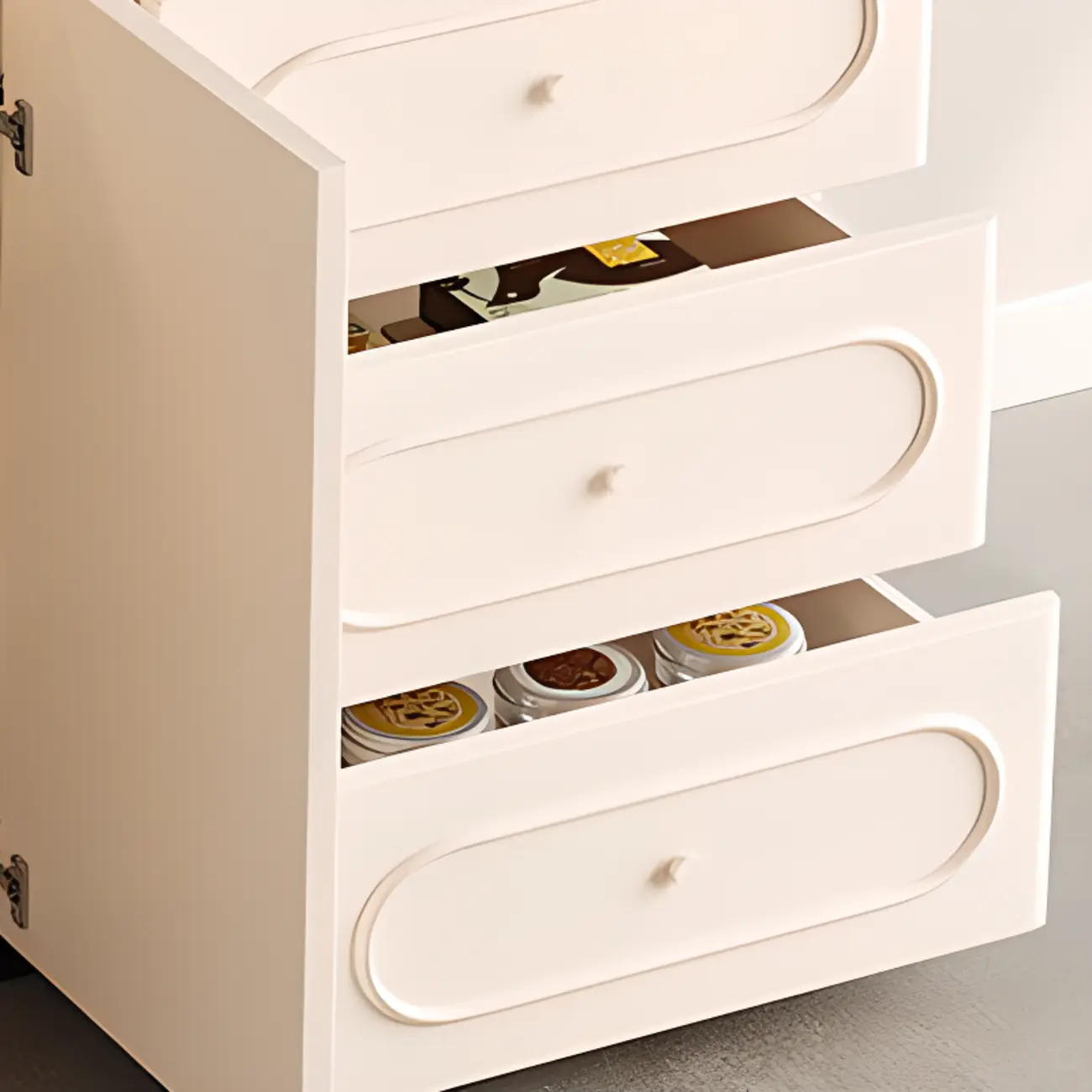 Modish White Kitchen Storage Cabinet with 3 Drawers Image - 10 | homeyfad