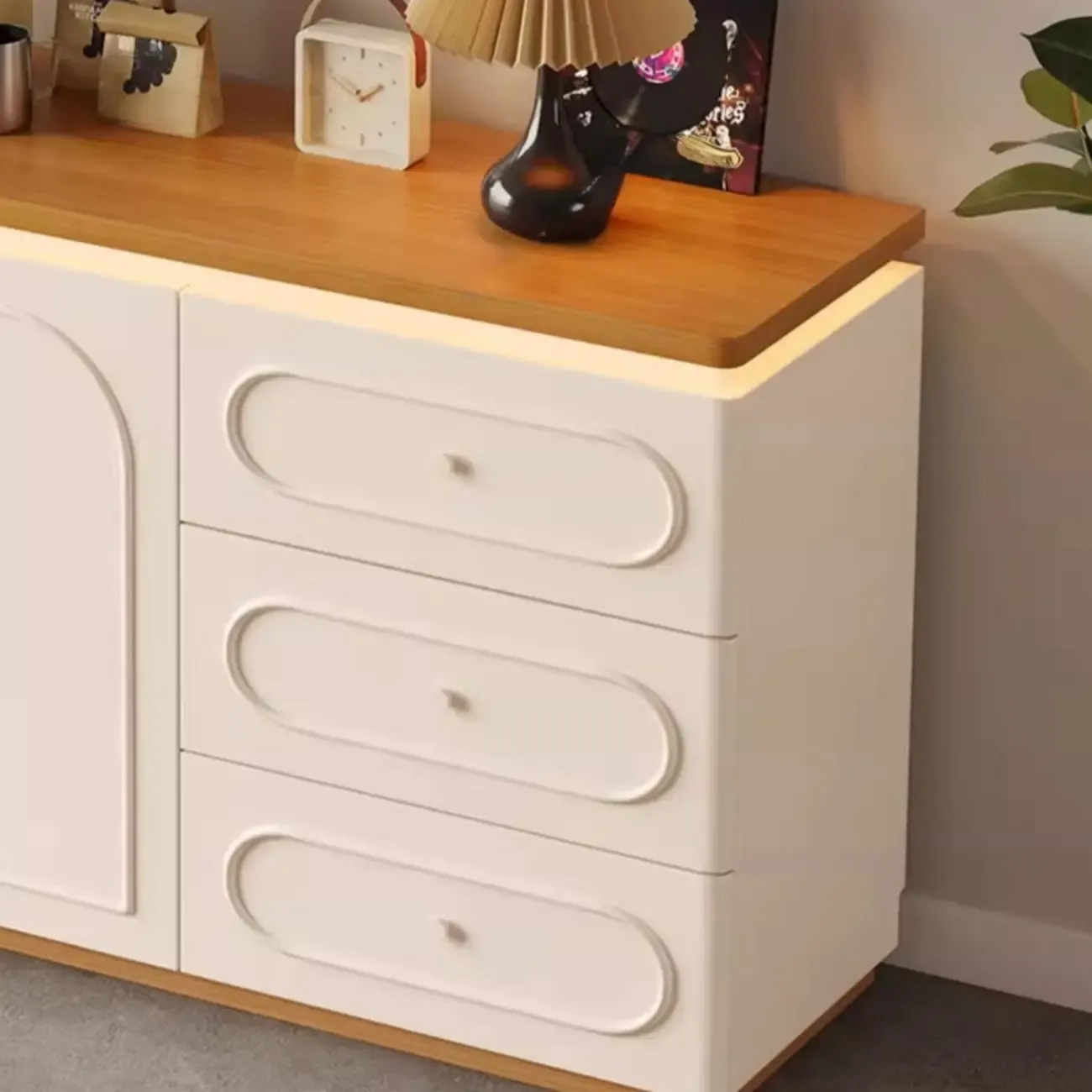 Modish White Kitchen Storage Cabinet with 3 Drawers Image - 11