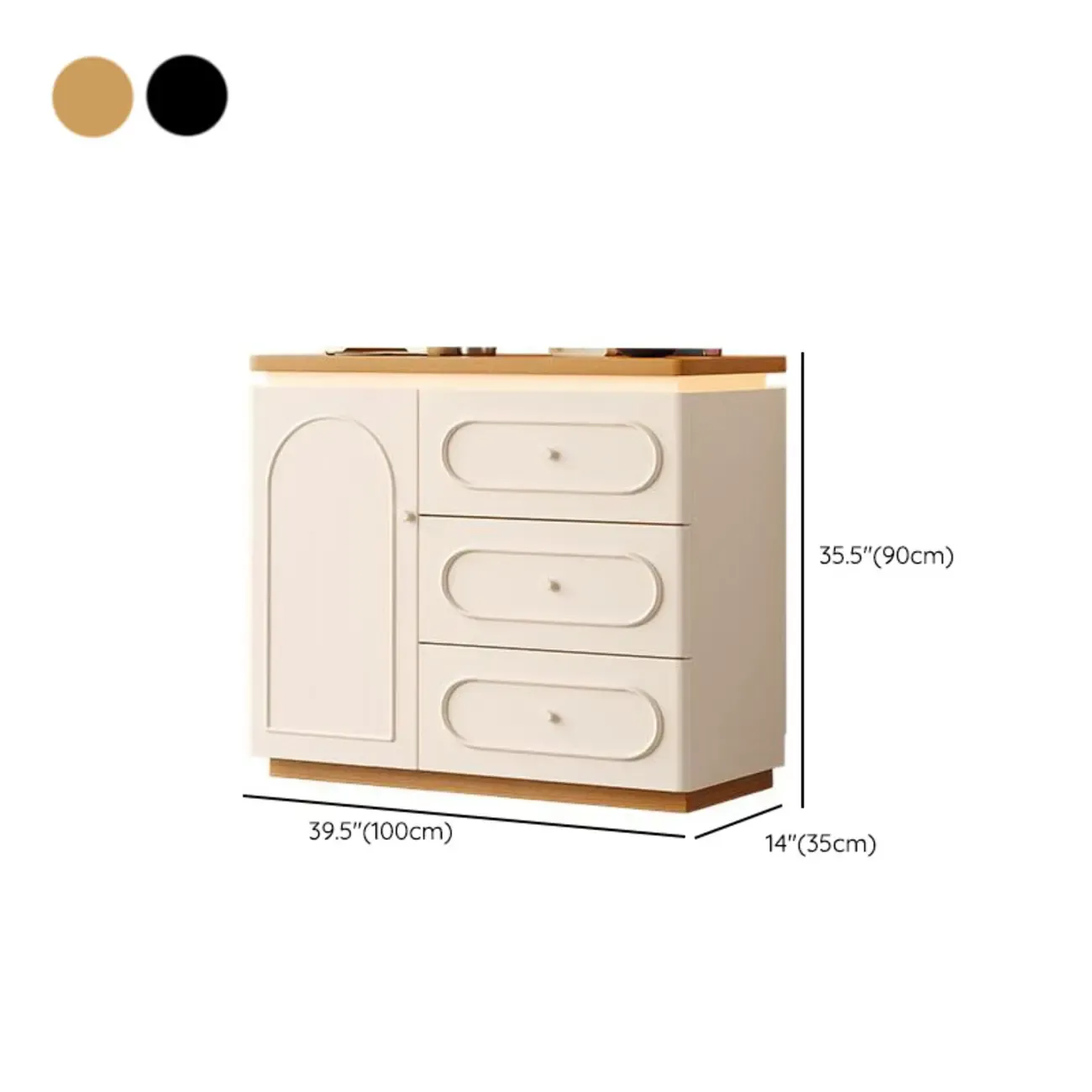 Modish White Kitchen Storage Cabinet with 3 Drawers #size