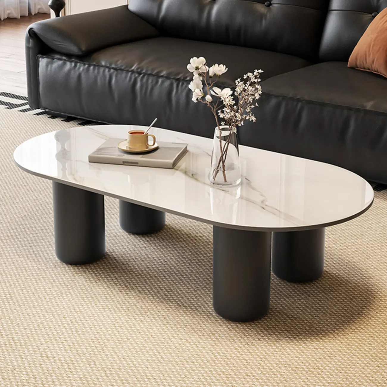 Oval Coffee Table with Durable Wood Construction and Sturdy Base Image - 3 | homeyfad
