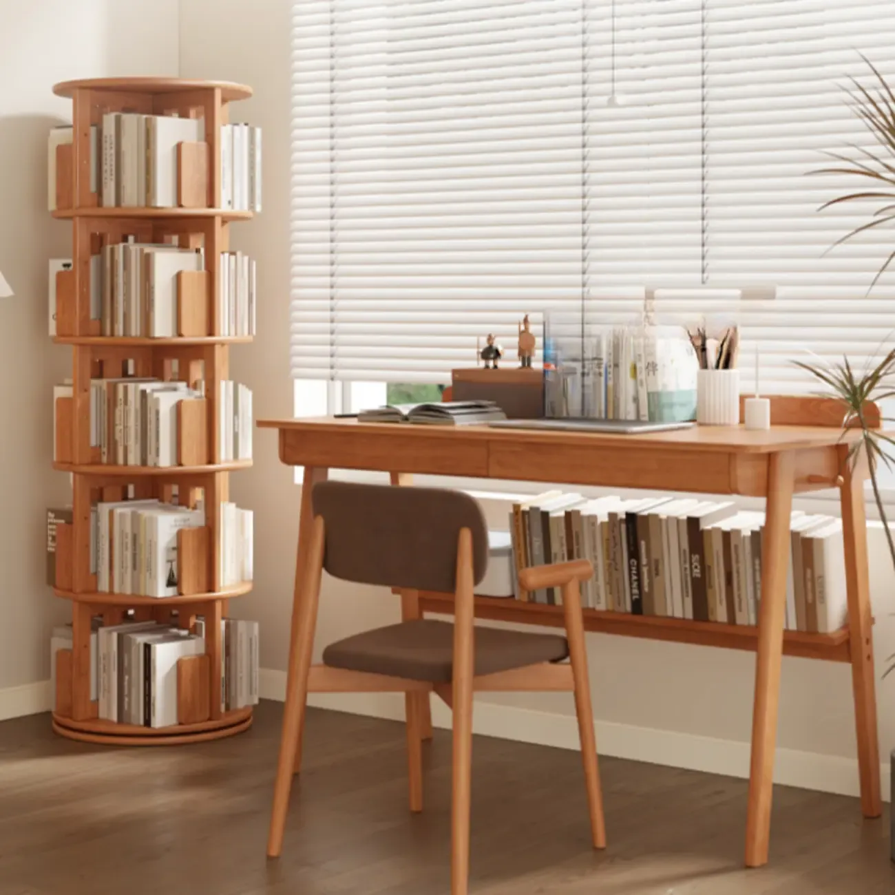 Vertical Rubberwood Wall Corner with 1 Drawer and 3-Shelf/4 Shelves/5 Shelves Open Back Image - 16