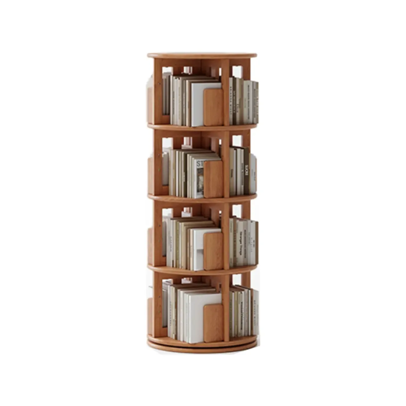 Narrow Cherry Wood Vertical 6 Shelf Rotating Bookshelf | HomeyFad