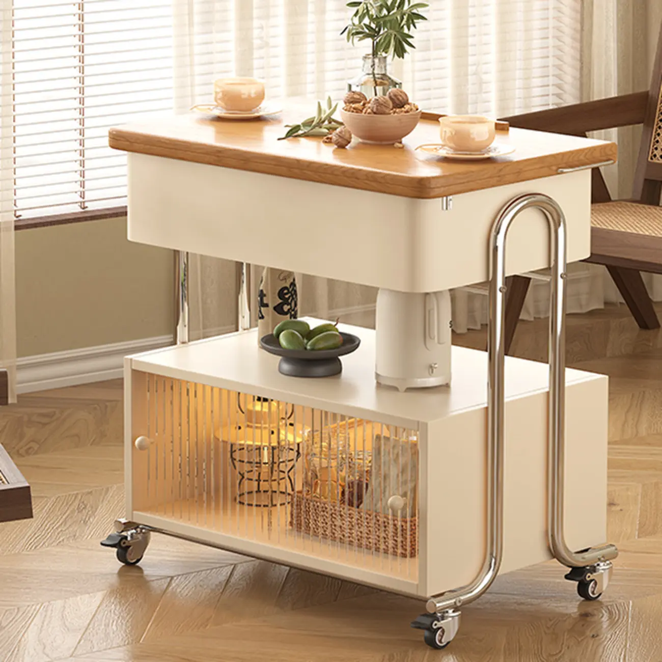 Modern Foldable Top Wheeled Side Table with Hidden Storage Image - 2 | homeyfad