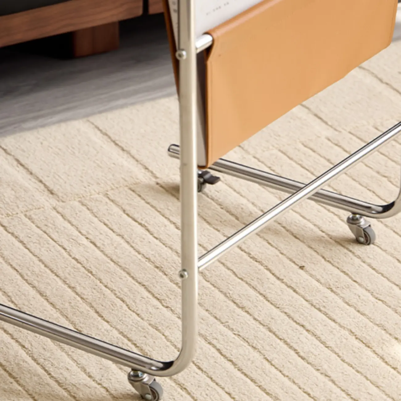 Wheeled Minimalist Wood Top Metal C-shaped Side Table Image - 7 | homeyfad