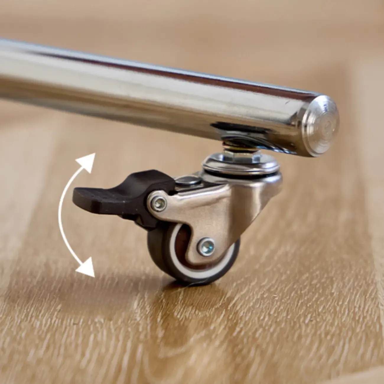 Wheeled Minimalist Wood Top Metal C-shaped Side Table Image - 8