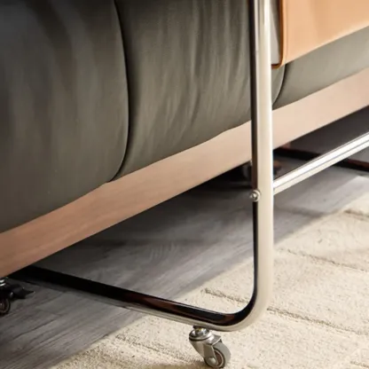 Wheeled Minimalist Wood Top Metal C-shaped Side Table Image - 9