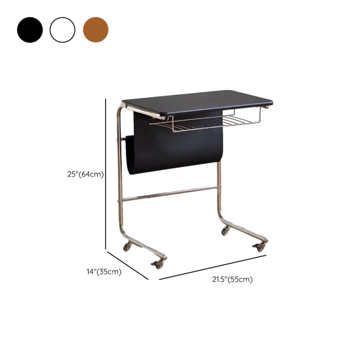 Wheeled Minimalist Wood Top Metal C-shaped Side Table #size | homeyfad