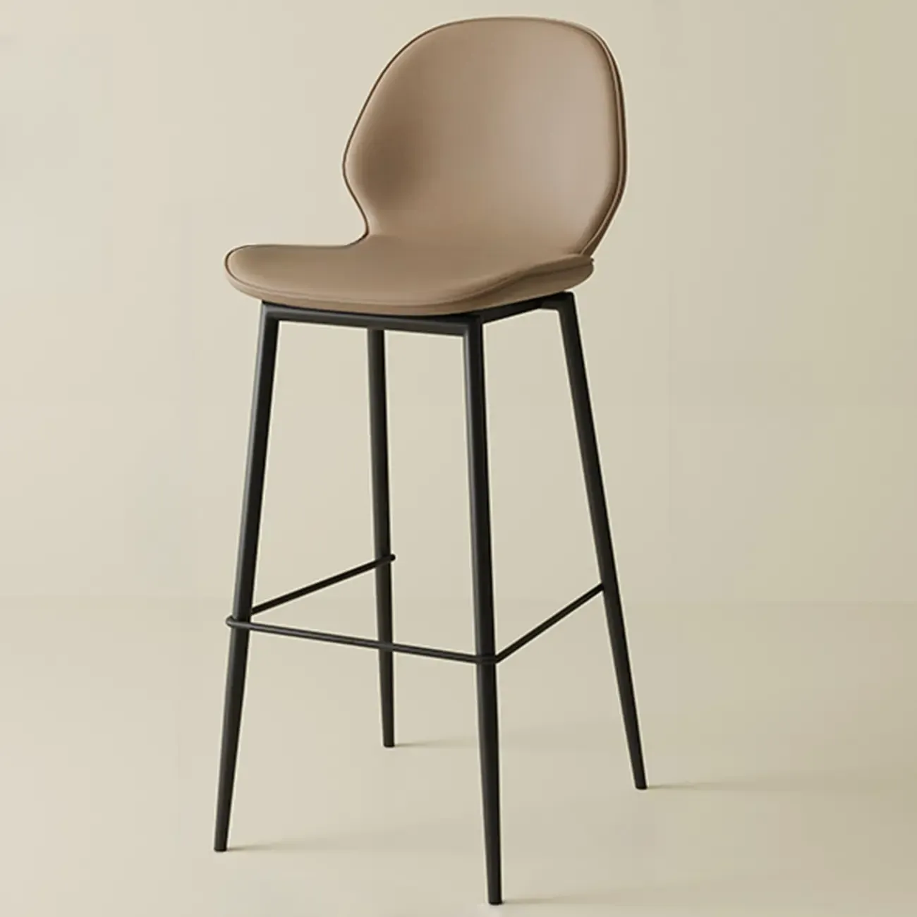 Saddle Leather Curved Back Kitchen Bar Stools with Footrest Image - 10