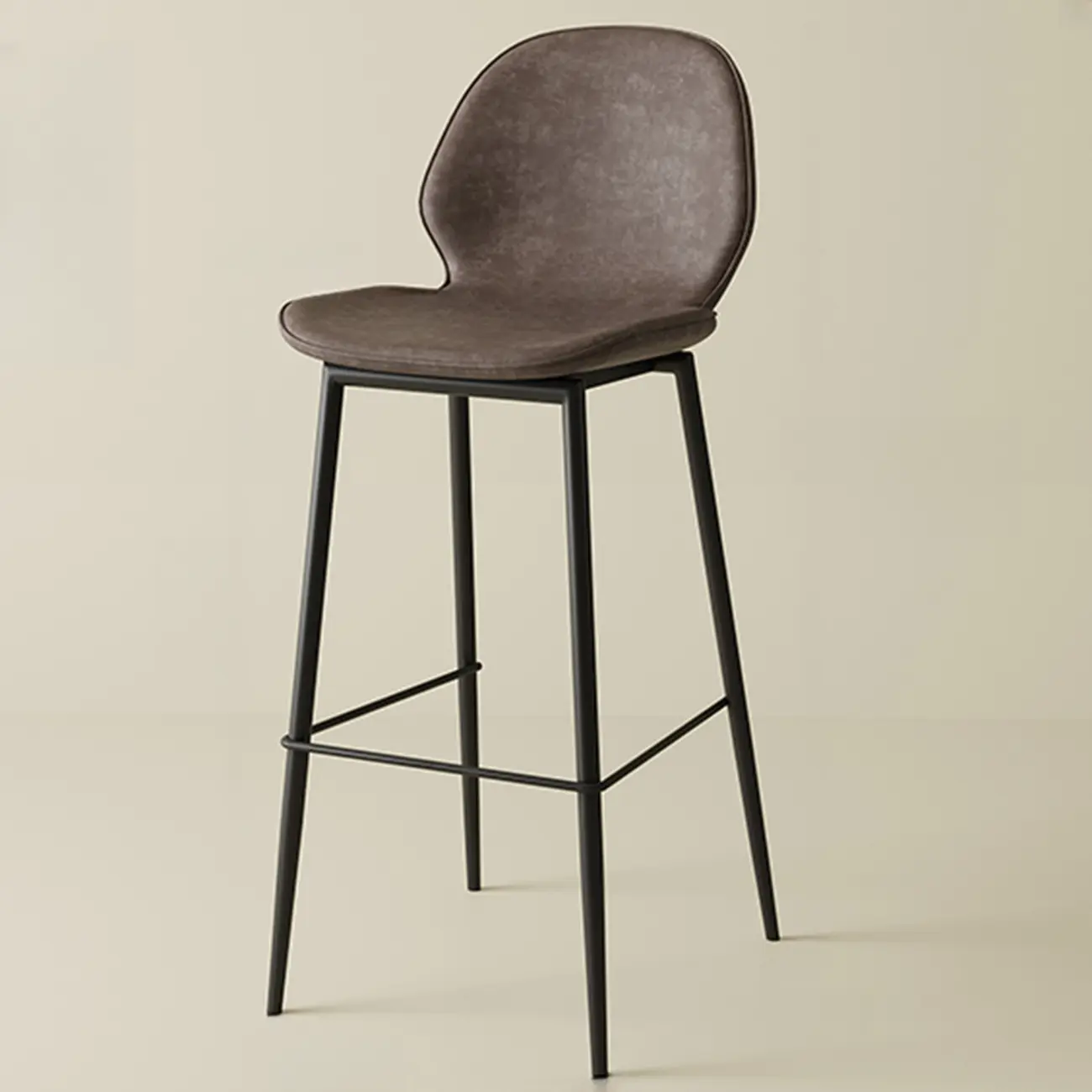 Saddle Leather Curved Back Kitchen Bar Stools with Footrest Image - 11 | homeyfad