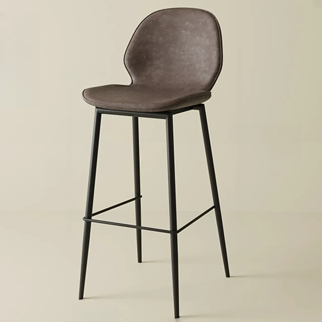 Saddle Leather Curved Back Kitchen Bar Stools with Footrest Image - 11