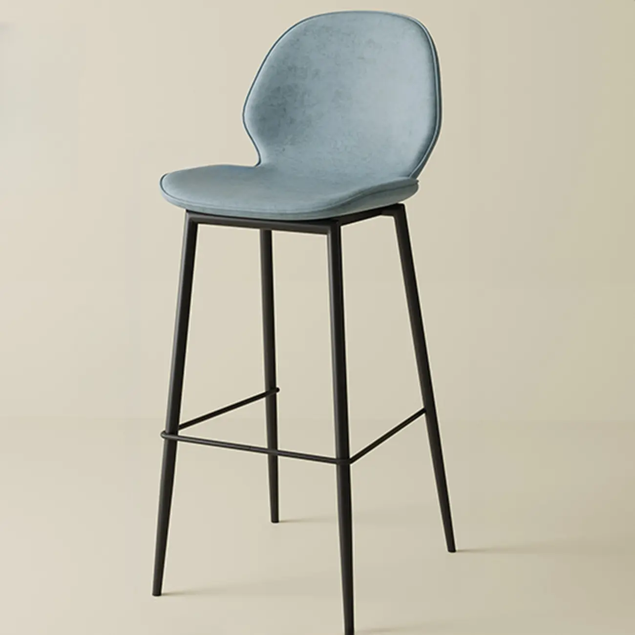 Saddle Leather Curved Back Kitchen Bar Stools with Footrest Image - 12 | homeyfad