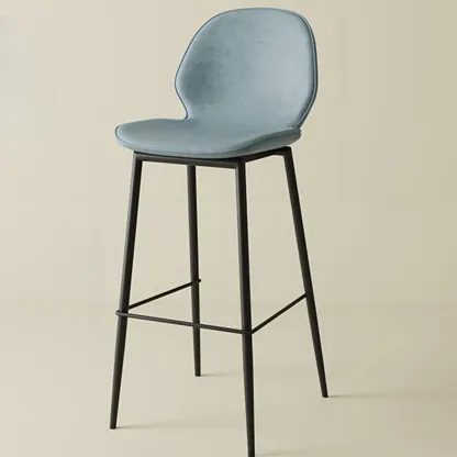 Saddle Leather Curved Back Kitchen Bar Stools with Footrest Image - 12