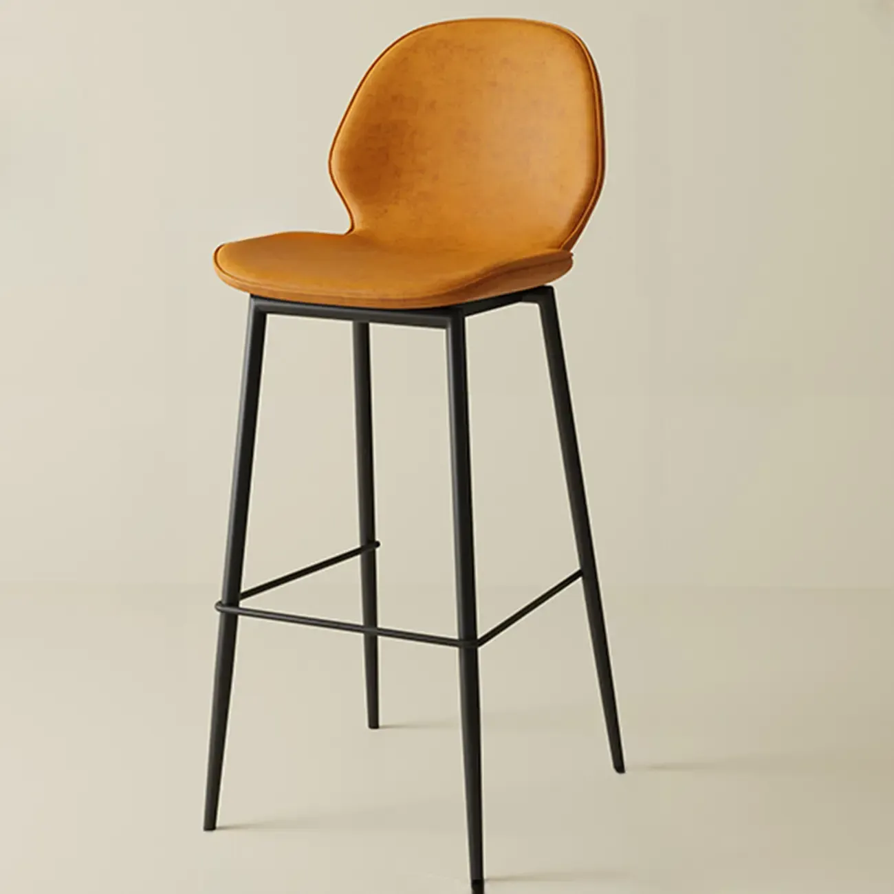 Saddle Leather Curved Back Kitchen Bar Stools with Footrest Image - 13