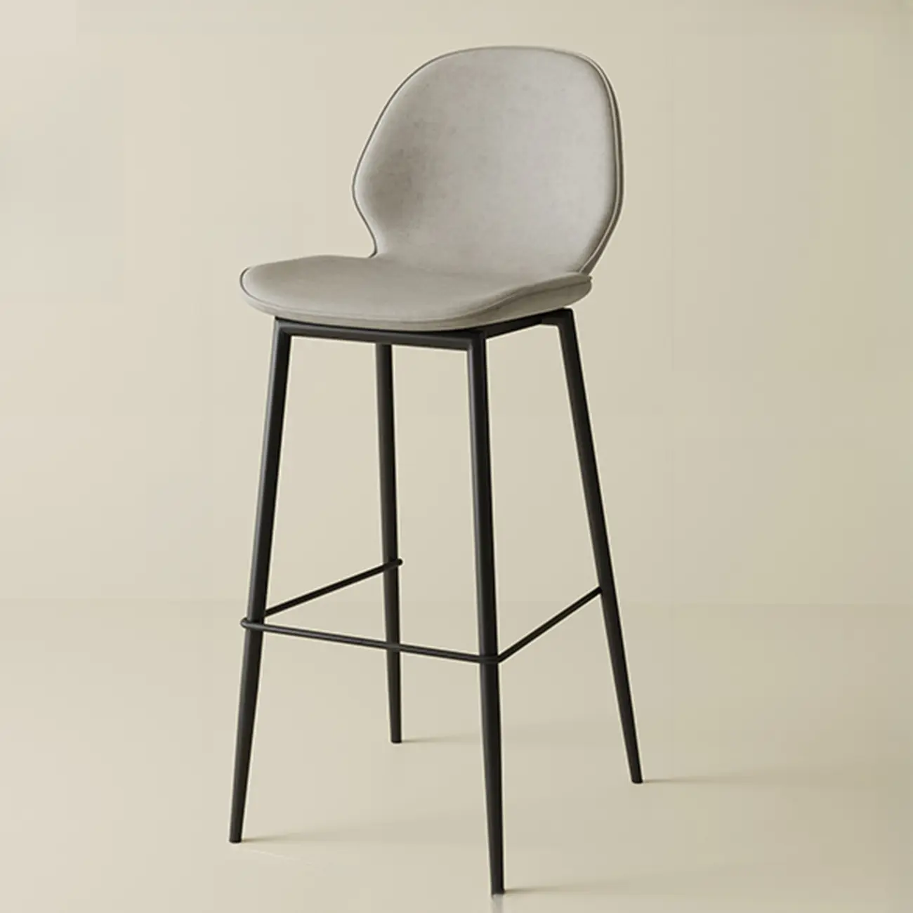 Saddle Leather Curved Back Kitchen Bar Stools with Footrest Image - 14 | homeyfad