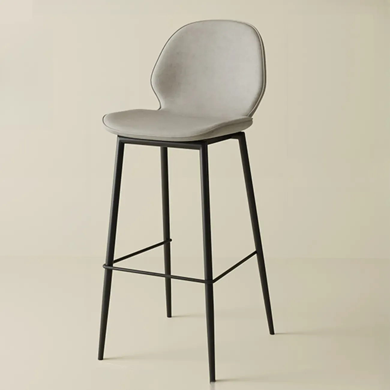 Saddle Leather Curved Back Kitchen Bar Stools with Footrest Image - 14